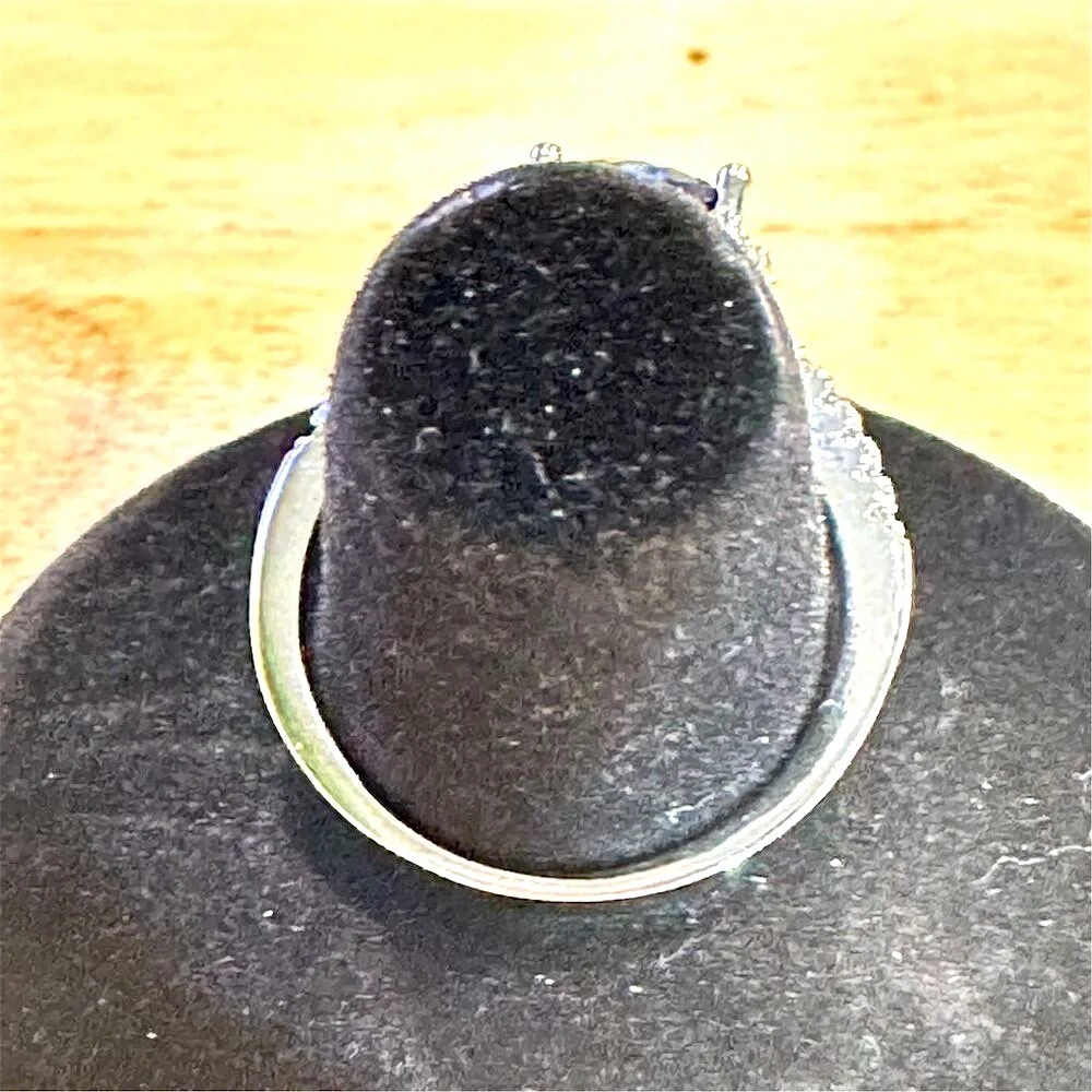 Simulated‎ Sapphire Heart Halo Ring 925 Sterling Silver Size 7.75